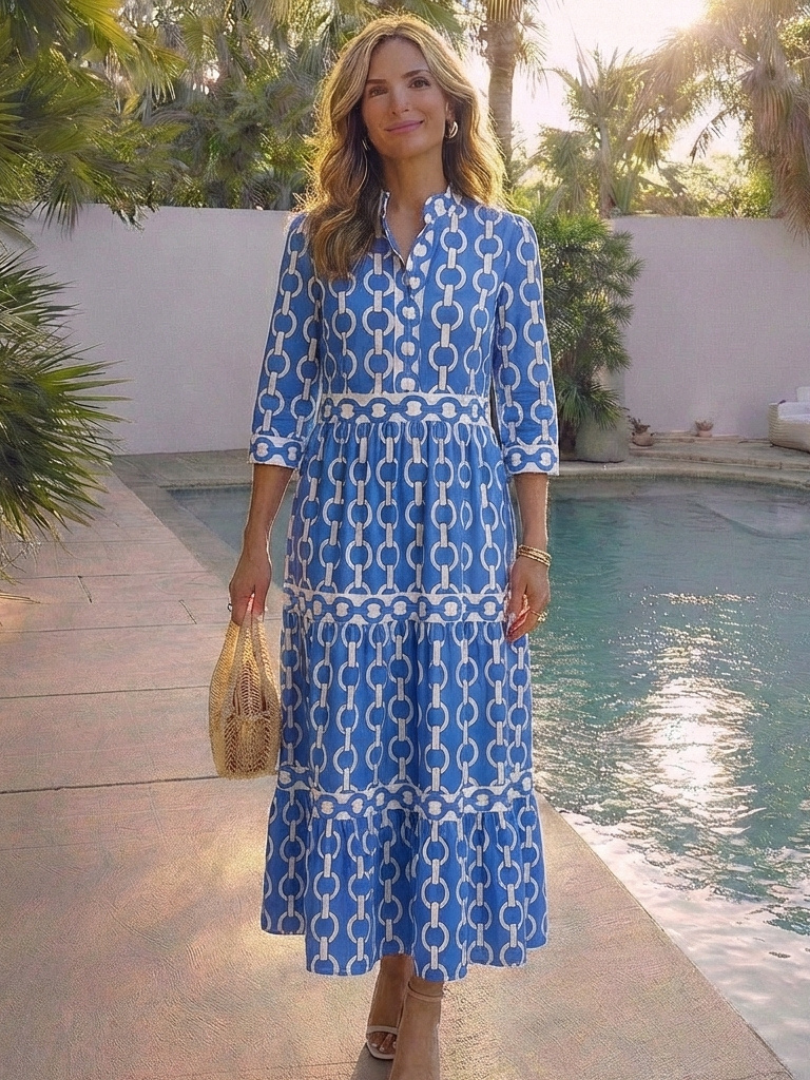 Ysolde | Chain Print Three-Quarter Sleeve Midi Dress