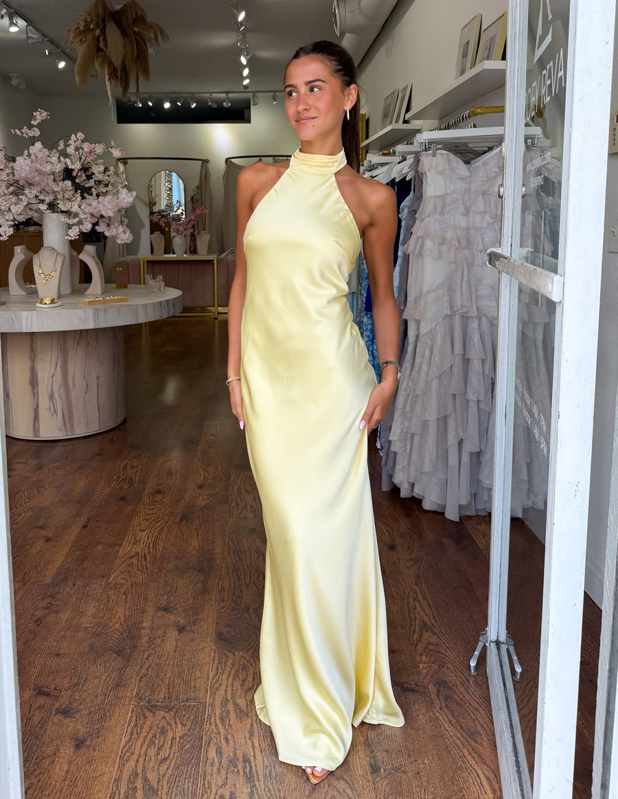 ZEYNEP | Elegant Satin Halter Neck Maxi Dress