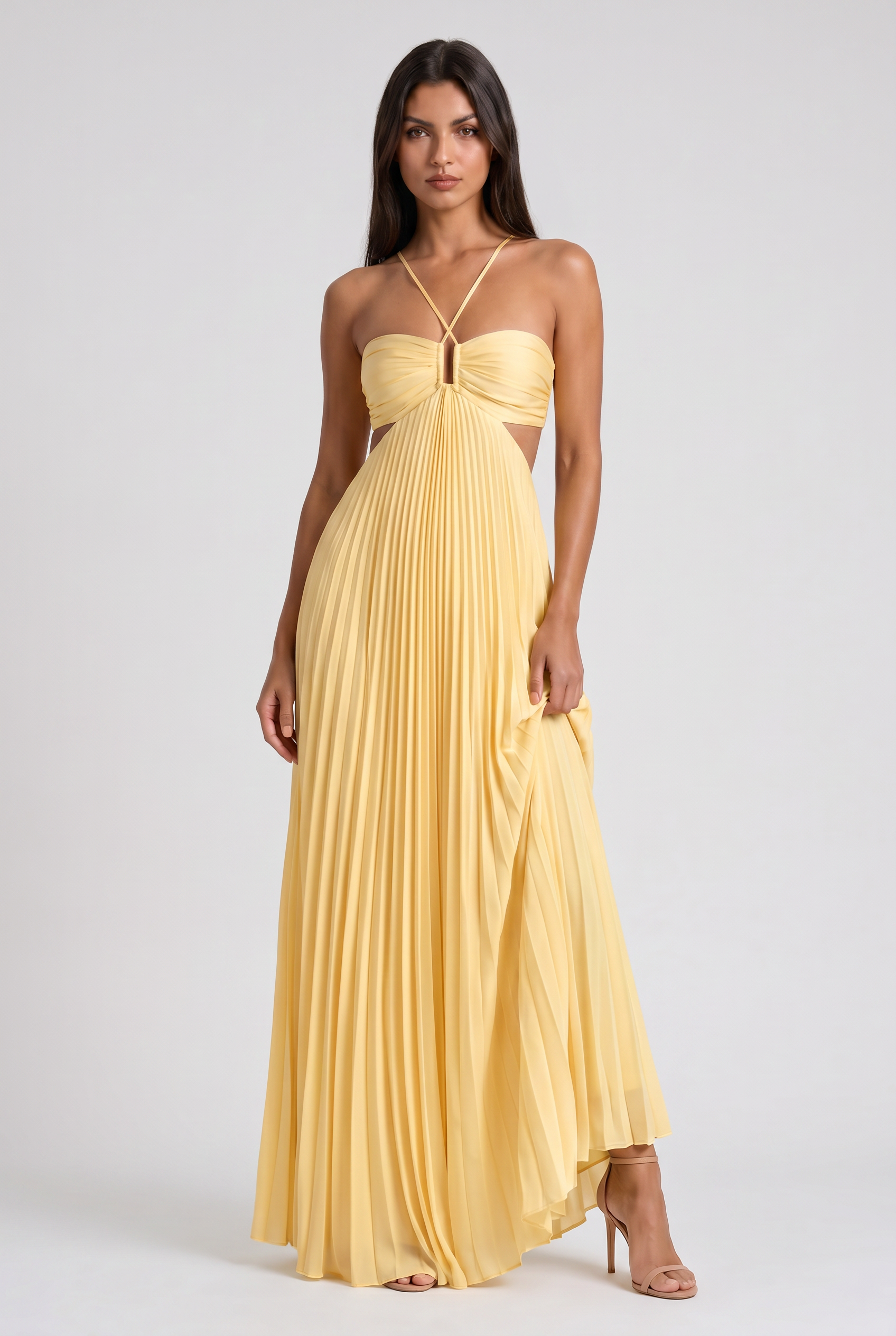 Isabelle - Pleated Halter Maxi Dress