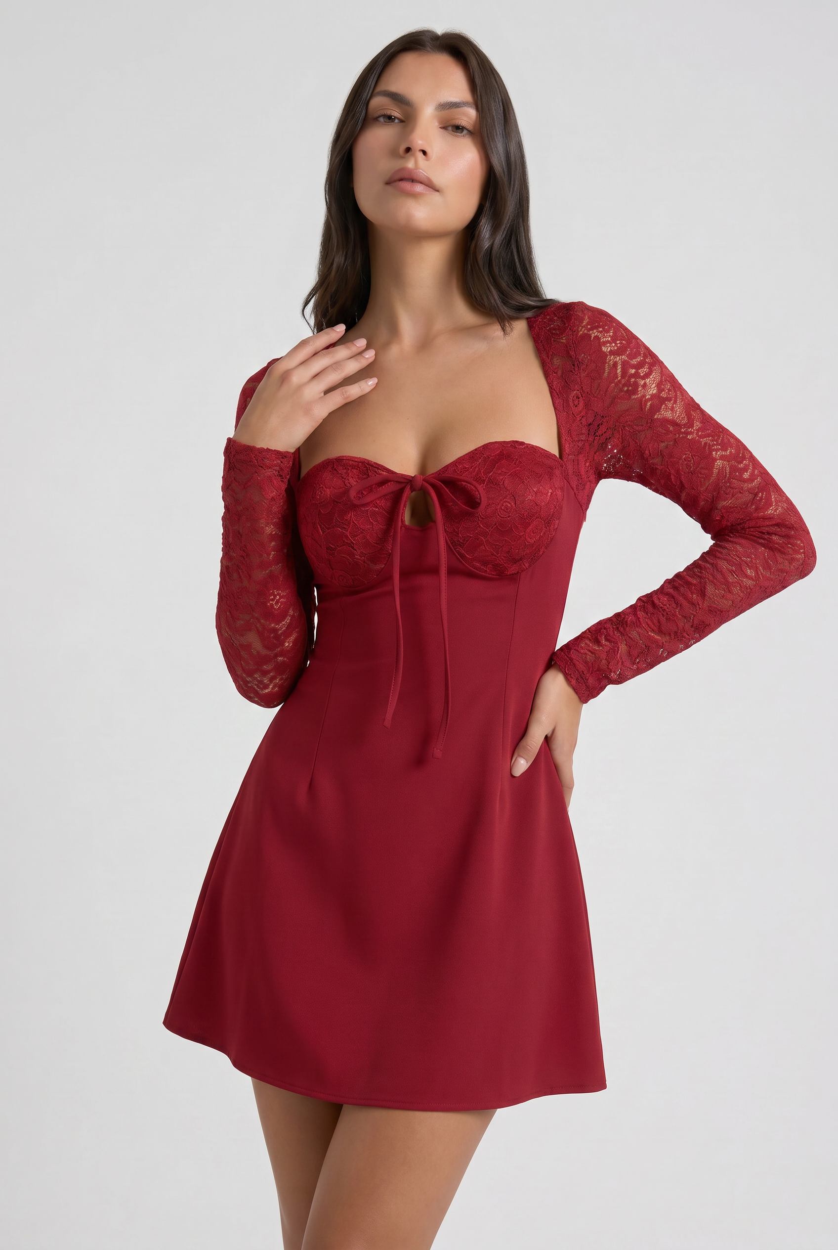 Maisie - Lace Long Sleeve Mini Dress