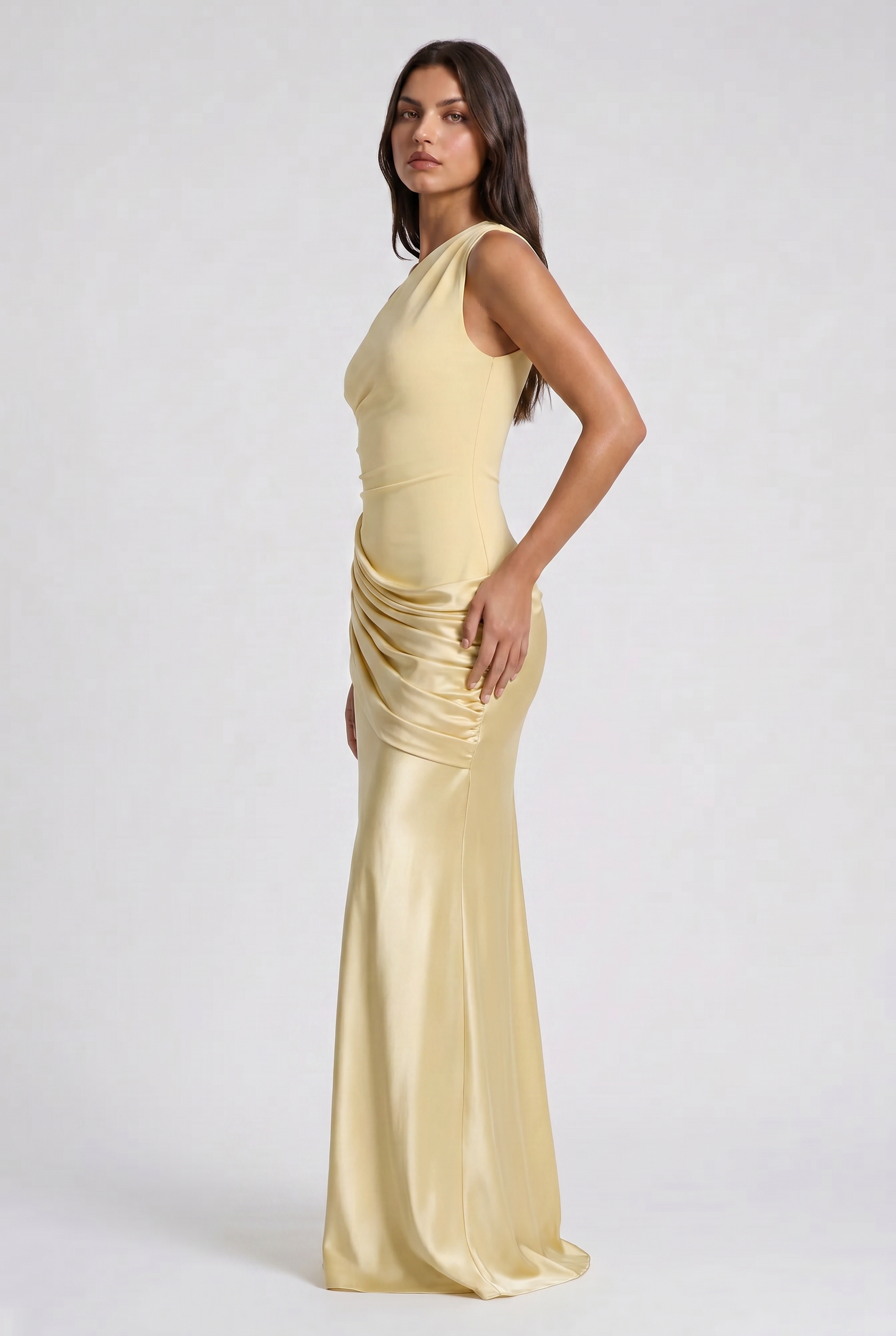 Hallie - Pleated Satin Maxi Dress
