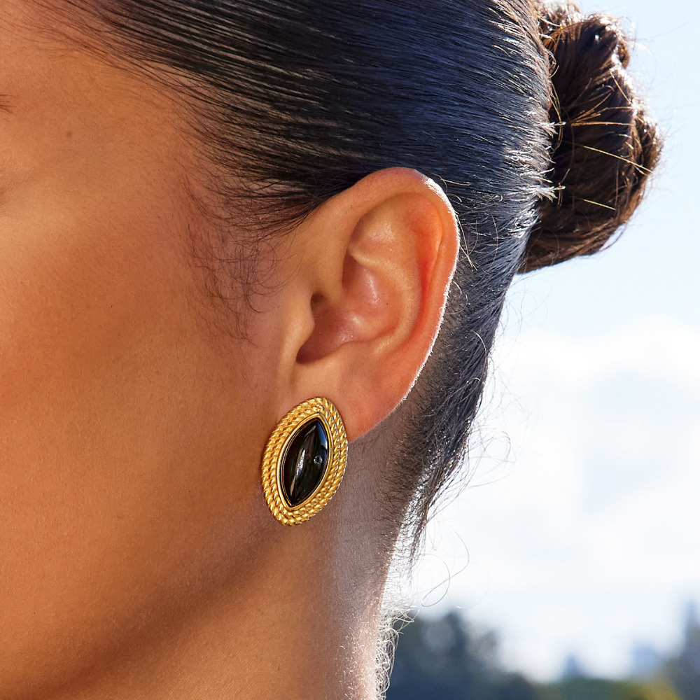 Opal black and gold earrings