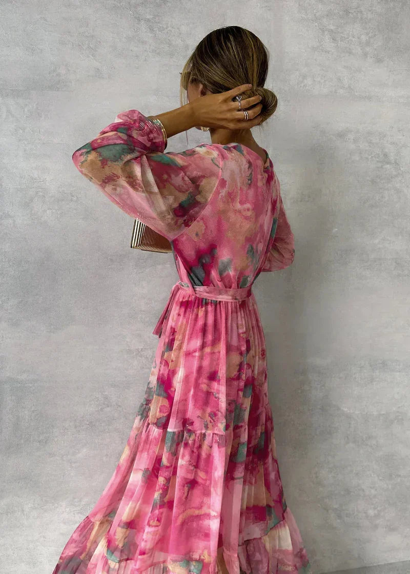 ZOEY | Vibrant Floral Wrap Dress with a Flattering Tiered Silhouette