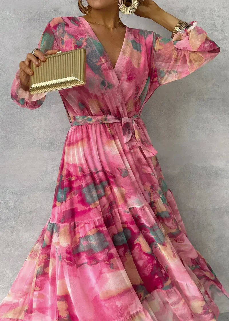 ZOEY | Vibrant Floral Wrap Dress with a Flattering Tiered Silhouette