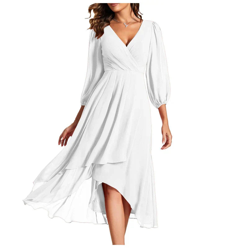 VITTORIA | Elegant Dress with an Asymmetrical Hem and Flowing Sleeves for a Refined Look