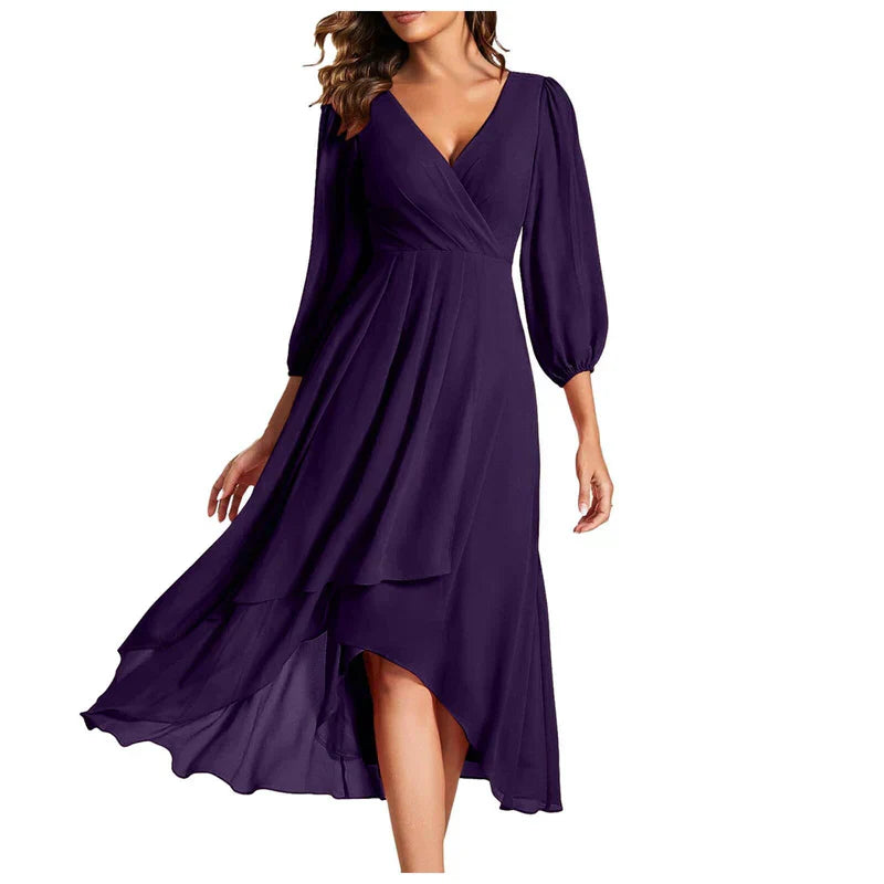 VITTORIA | Elegant Dress with an Asymmetrical Hem and Flowing Sleeves for a Refined Look