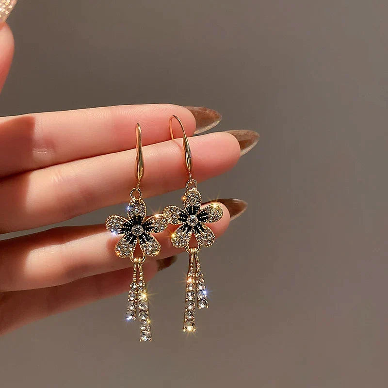 Gold Zirconia Daisy Pendant Earrings