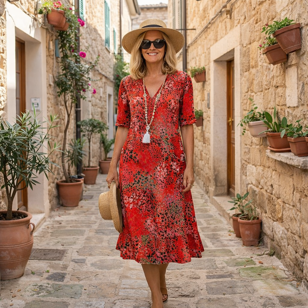 Olivia | Elegant Printed Midi Dress