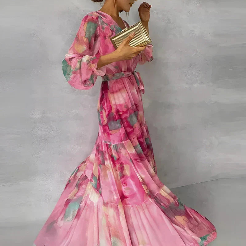 LUCIA | Long Summer Dress with a Floral Print and Adjustable Silhouette