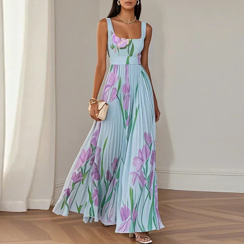 LYRA | Elegant Floral Maxi Dress with a Flattering Pleated Silhouette