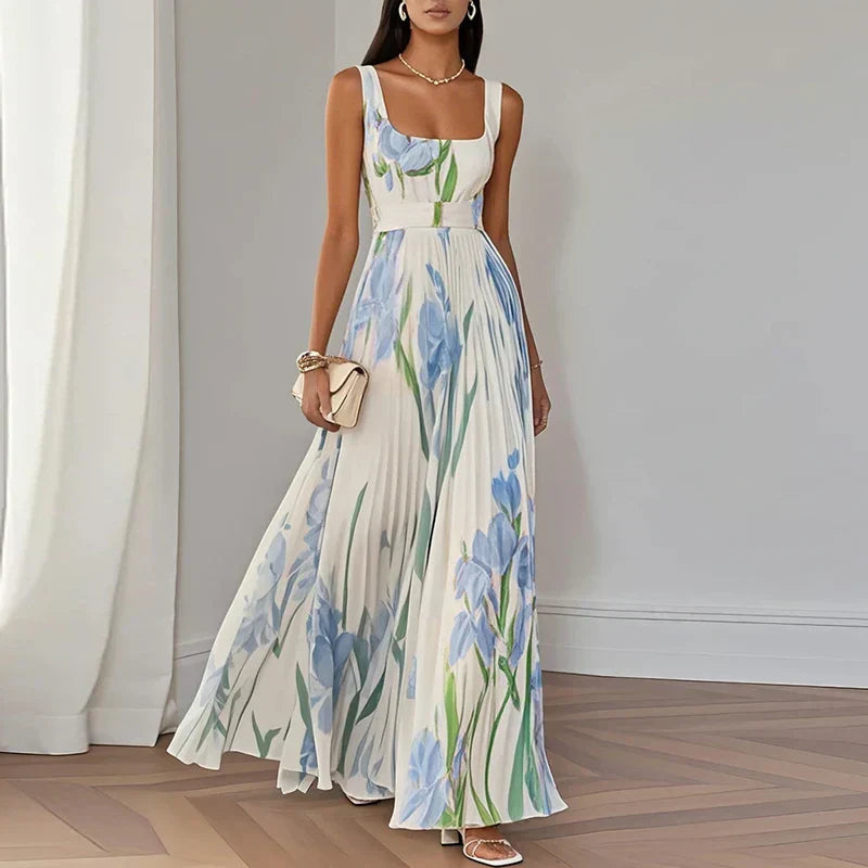 LYRA | Elegant Floral Maxi Dress with a Flattering Pleated Silhouette