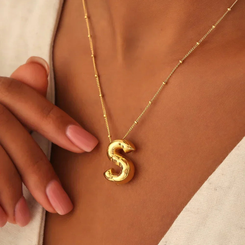 Gold Ballon Necklace Letter 18k Plated