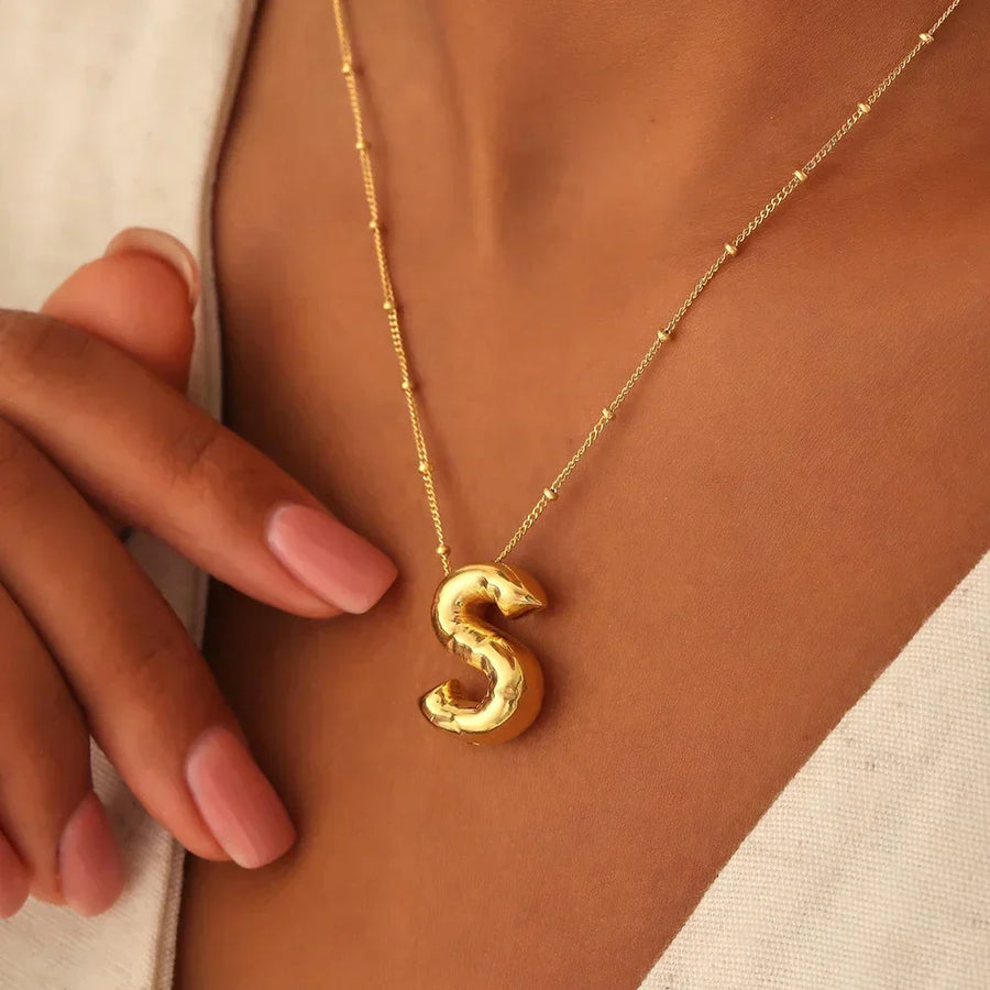 Gold Ballon Necklace Letter 18k Plated