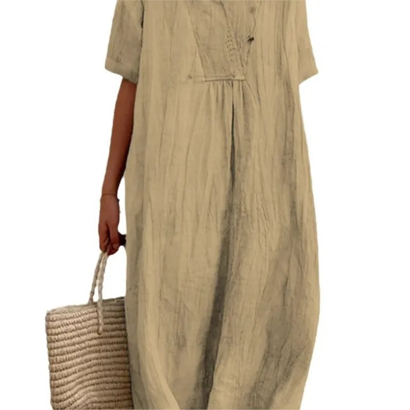Sandra – Casual linen-textured dress with V-neckline
