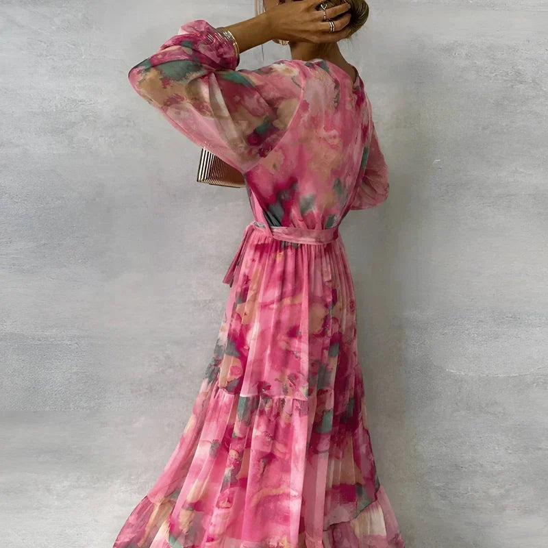 LUCIA | Long Summer Dress with a Floral Print and Adjustable Silhouette