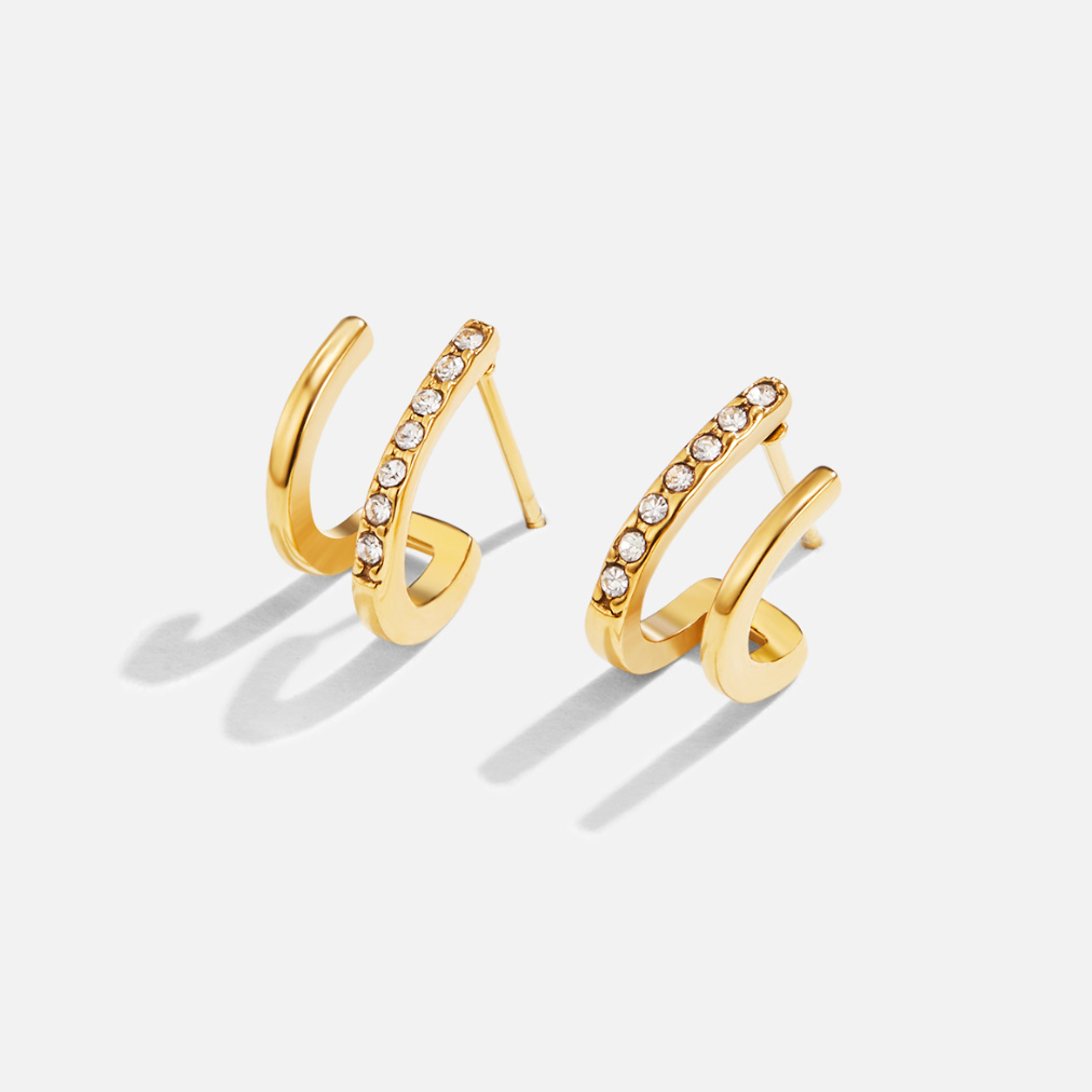 Double Hoop Gold & Crystal Earrings