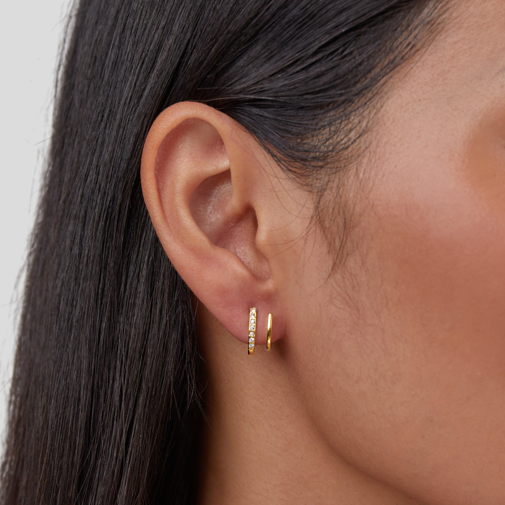 Double Hoop Gold & Crystal Earrings