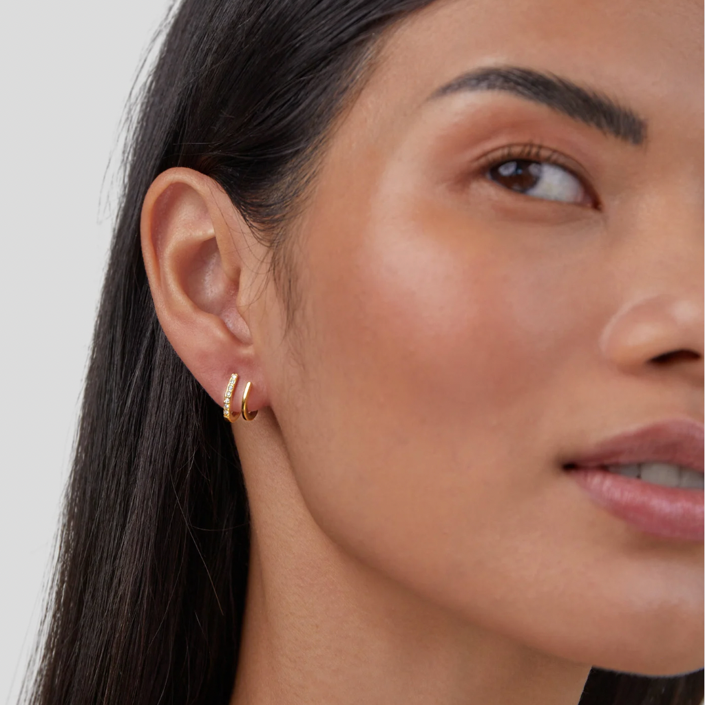 Double Hoop Gold & Crystal Earrings
