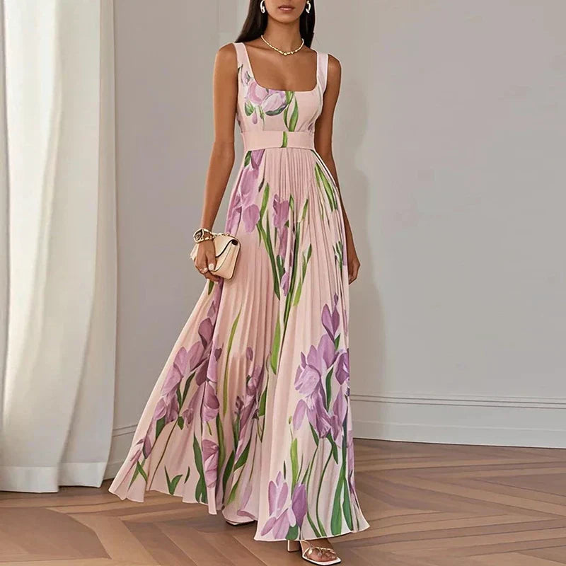 LYRA | Elegant Floral Maxi Dress with a Flattering Pleated Silhouette