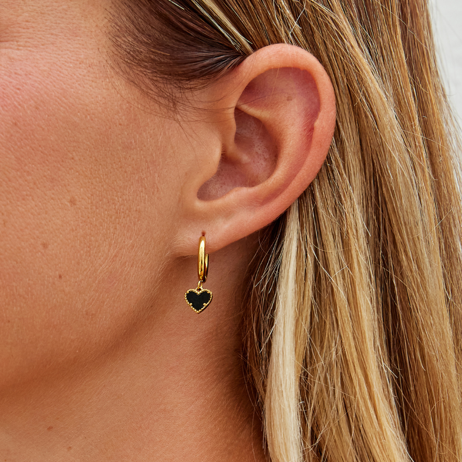 Black Hearts Hoop Earrings