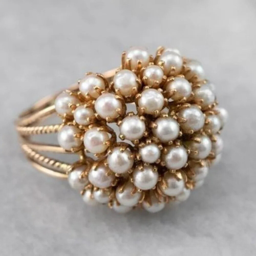 Fully Inlaid Pearls Ring