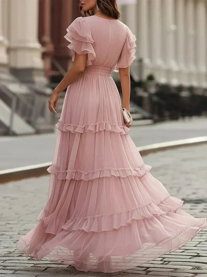 Zoe | Elegant Light Pink Wedding Maxi Dress