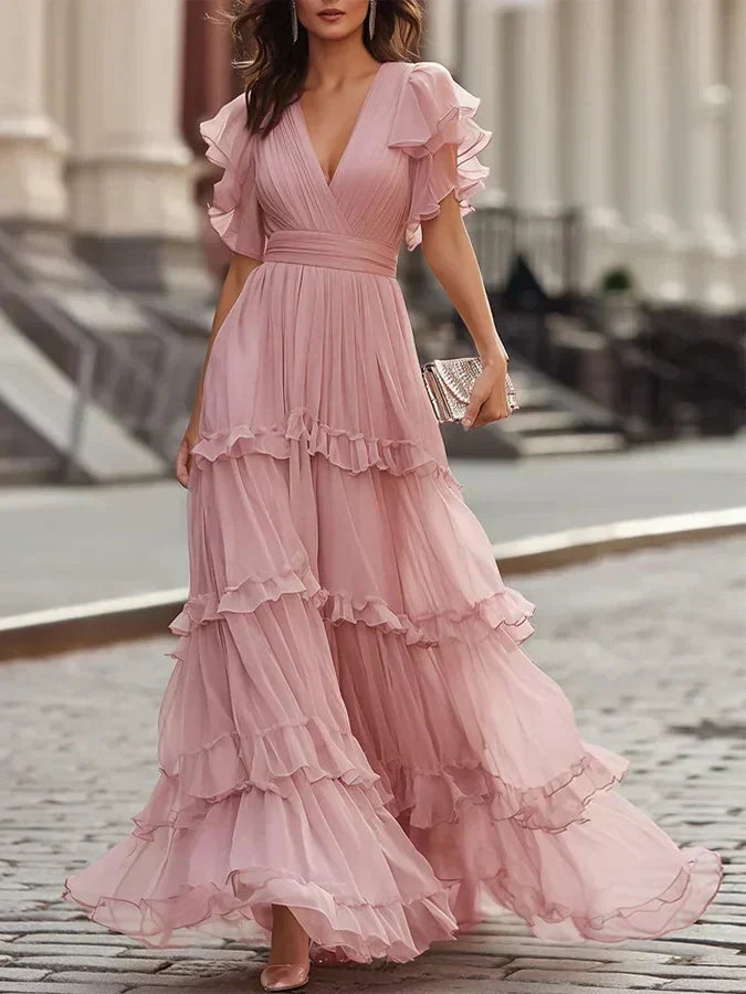 Zoe | Elegant Light Pink Wedding Maxi Dress