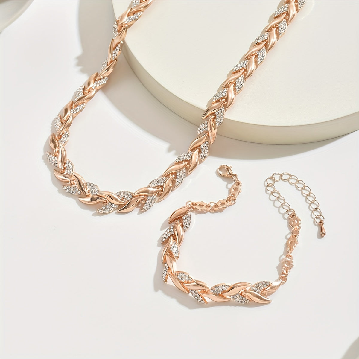 Rose Gold Leaf Link Jewellery Set