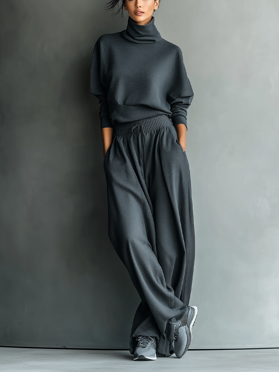 Knitted wide-leg trouser ensemble