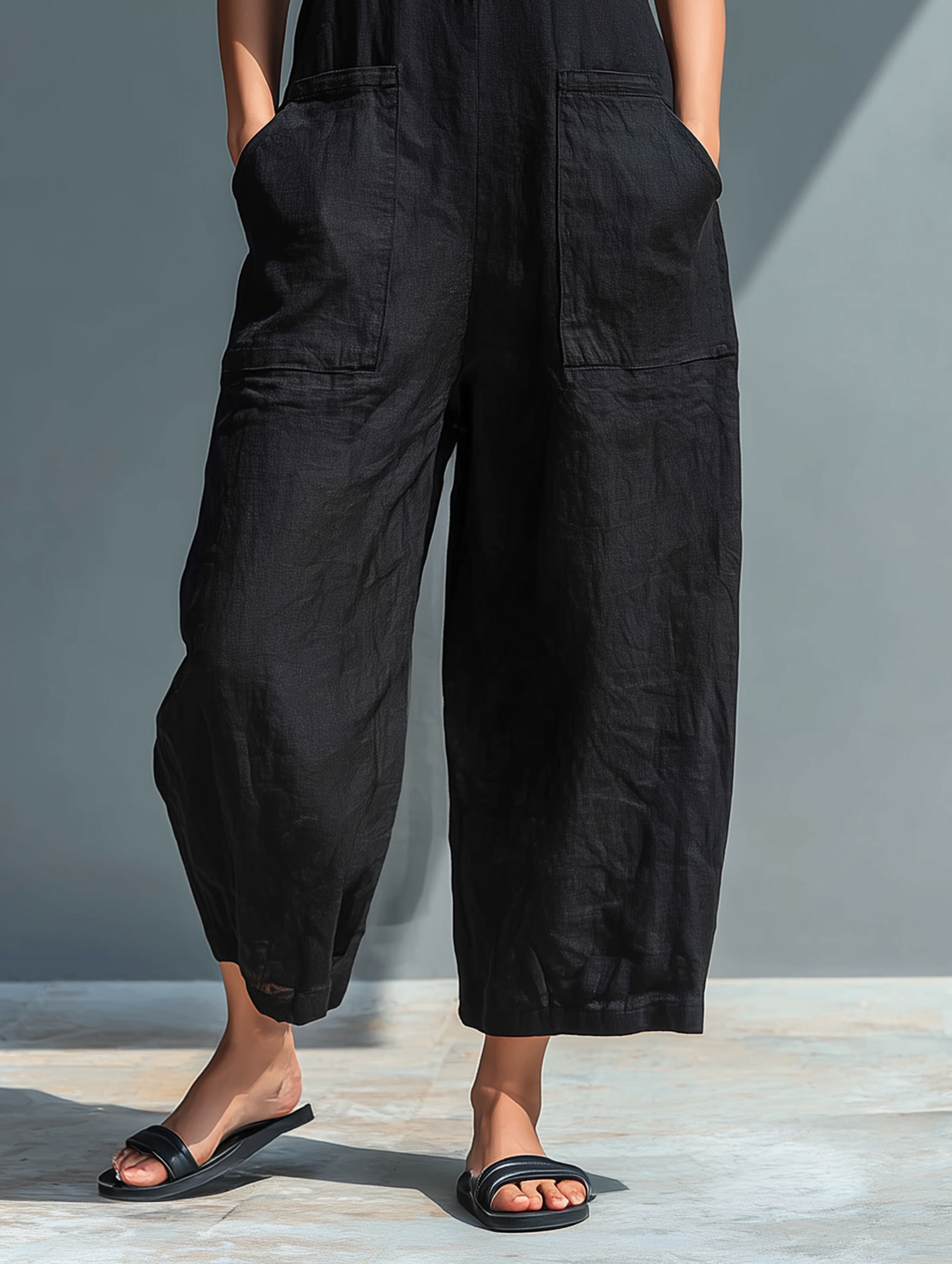 Sleeveless linen dungarees