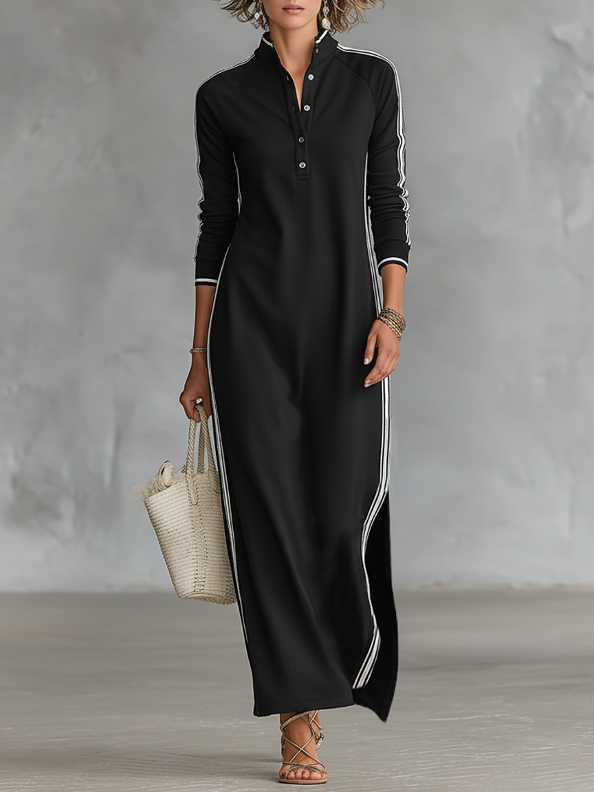 Sweatshirt maxi dress with button collar