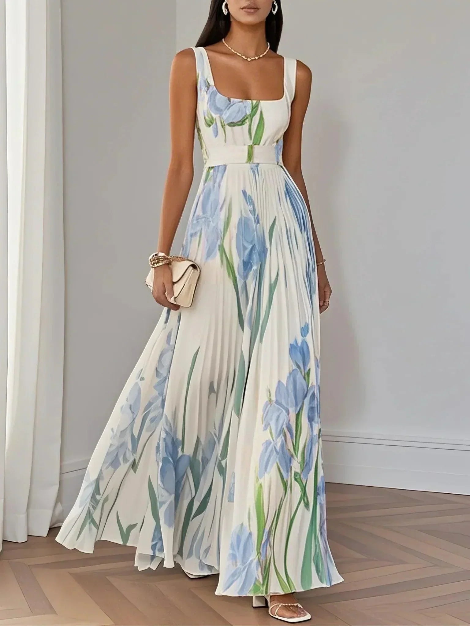 Yara™ – Pleated chiffon maxi dress