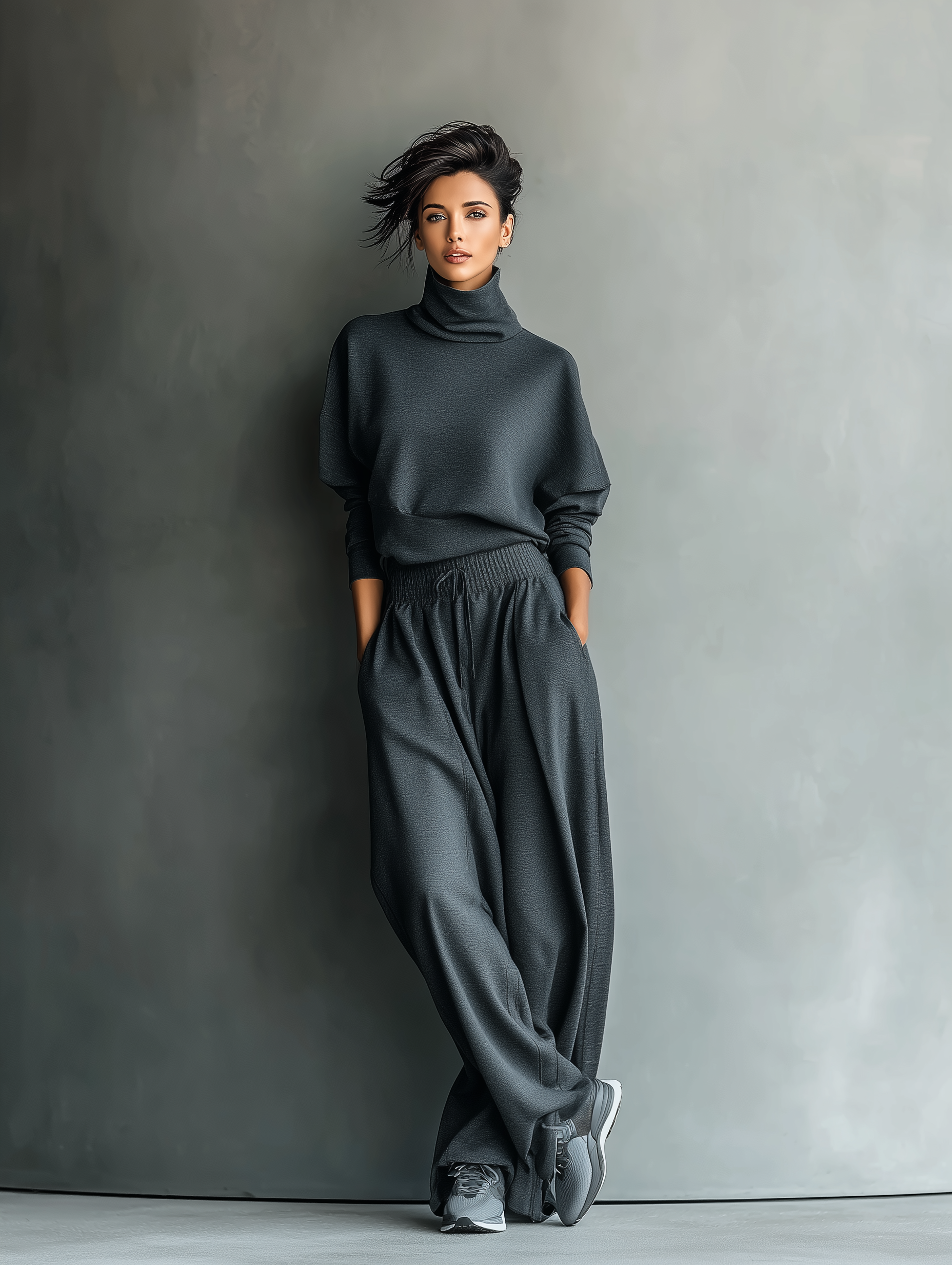 Knitted wide-leg trouser ensemble
