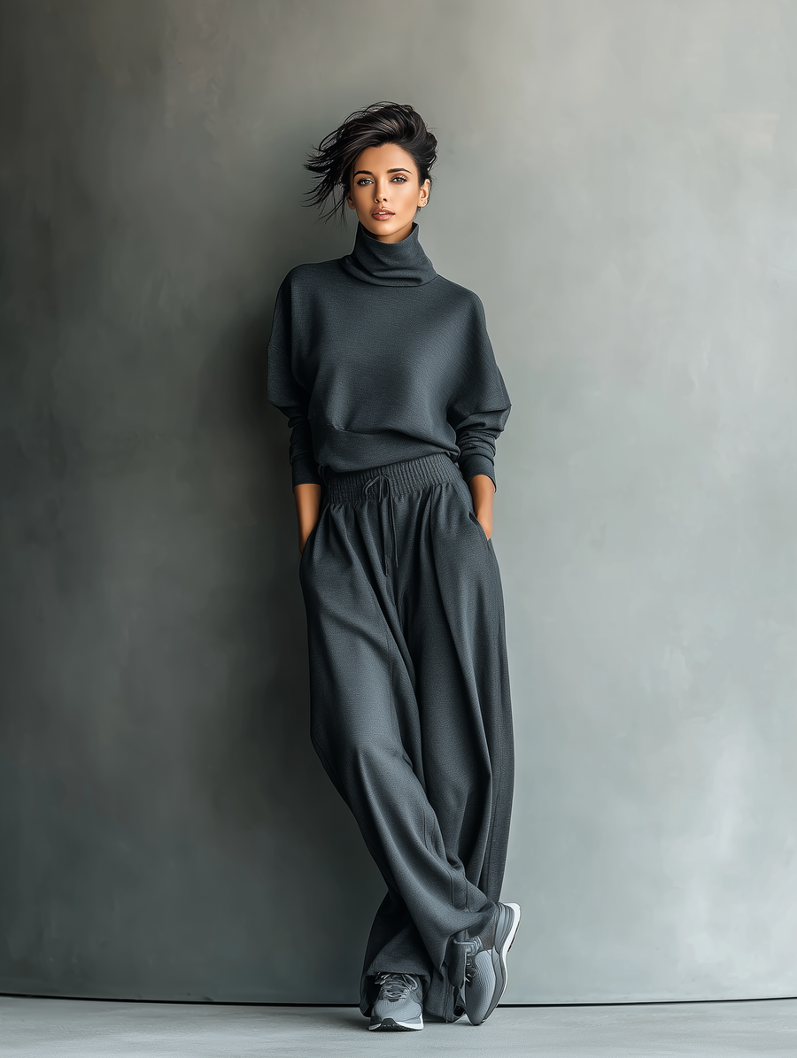 Knitted wide-leg trouser ensemble