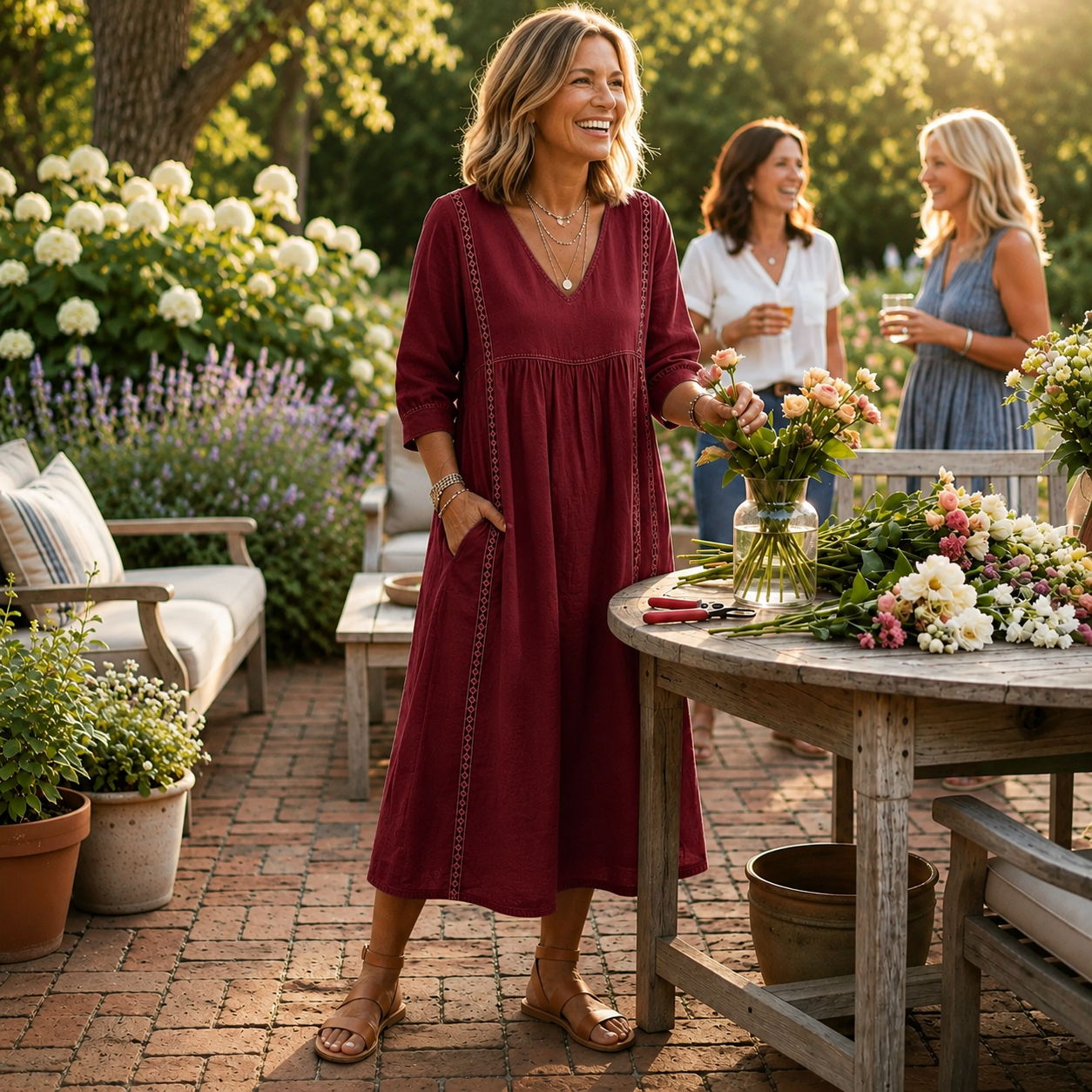Emma | Elegant Lightweight Maxi Dress with Ruched 3/4 Sleeves