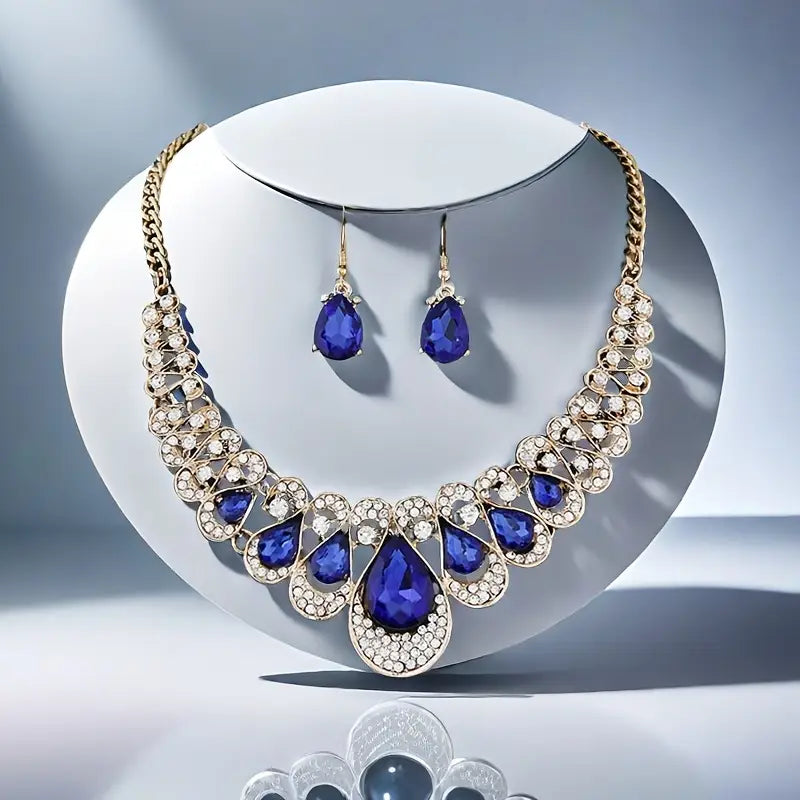 Royal Sapphire Necklace And Earrings Set
