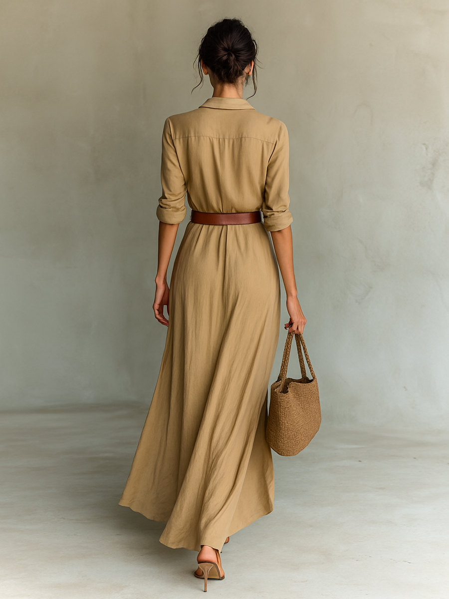 Long-sleeve maxi dress with revere collar