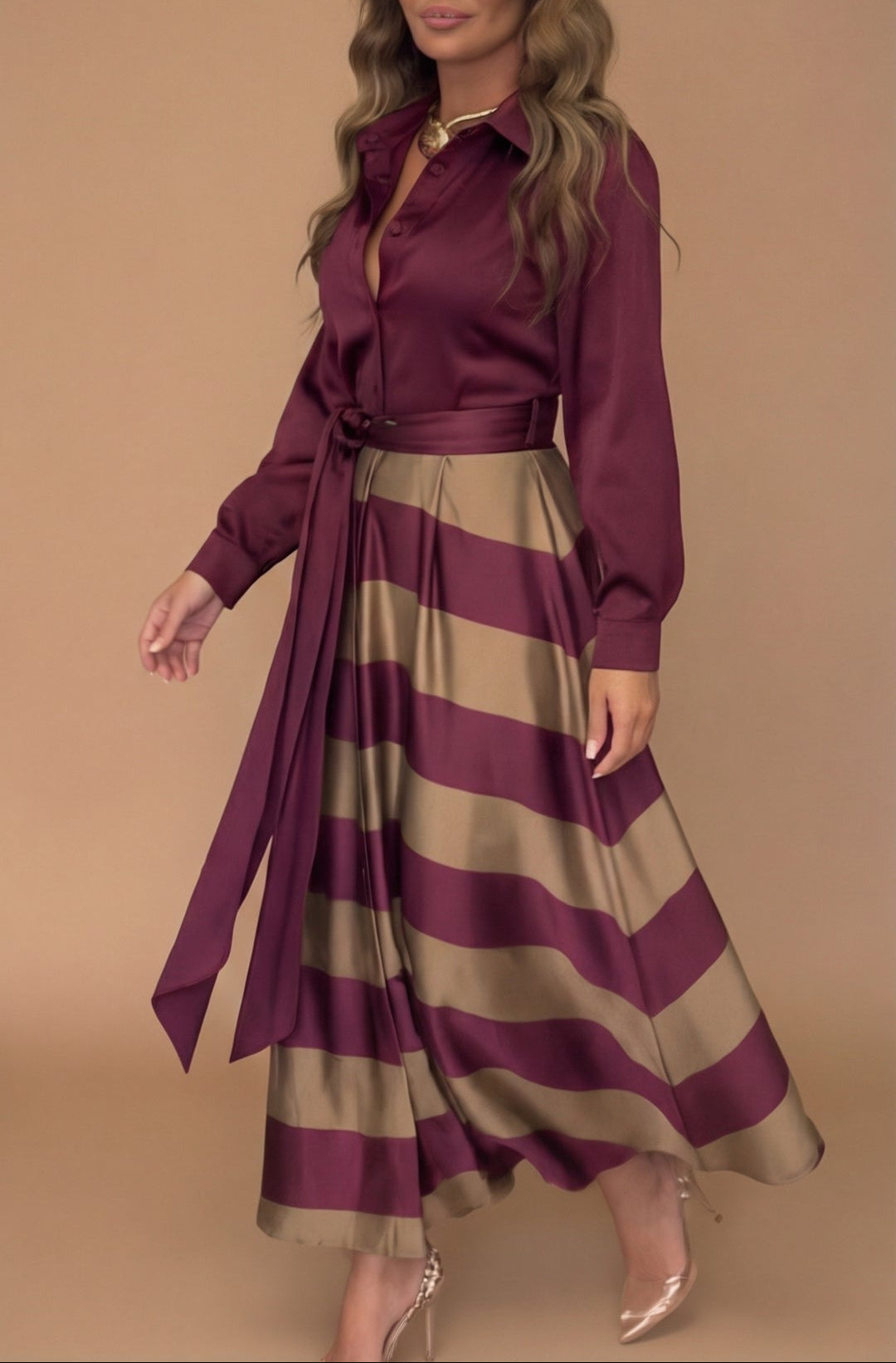 Mila™ – Striped long dress with lace