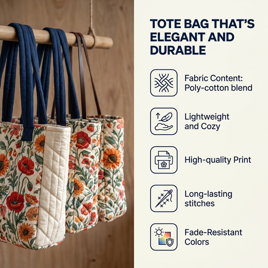 Adorable Highland Cow Floral Quilted Tote Bag
