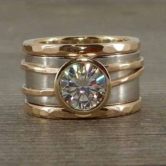 Louisa Vintage Inlaid Glass Golden & Silver Ring