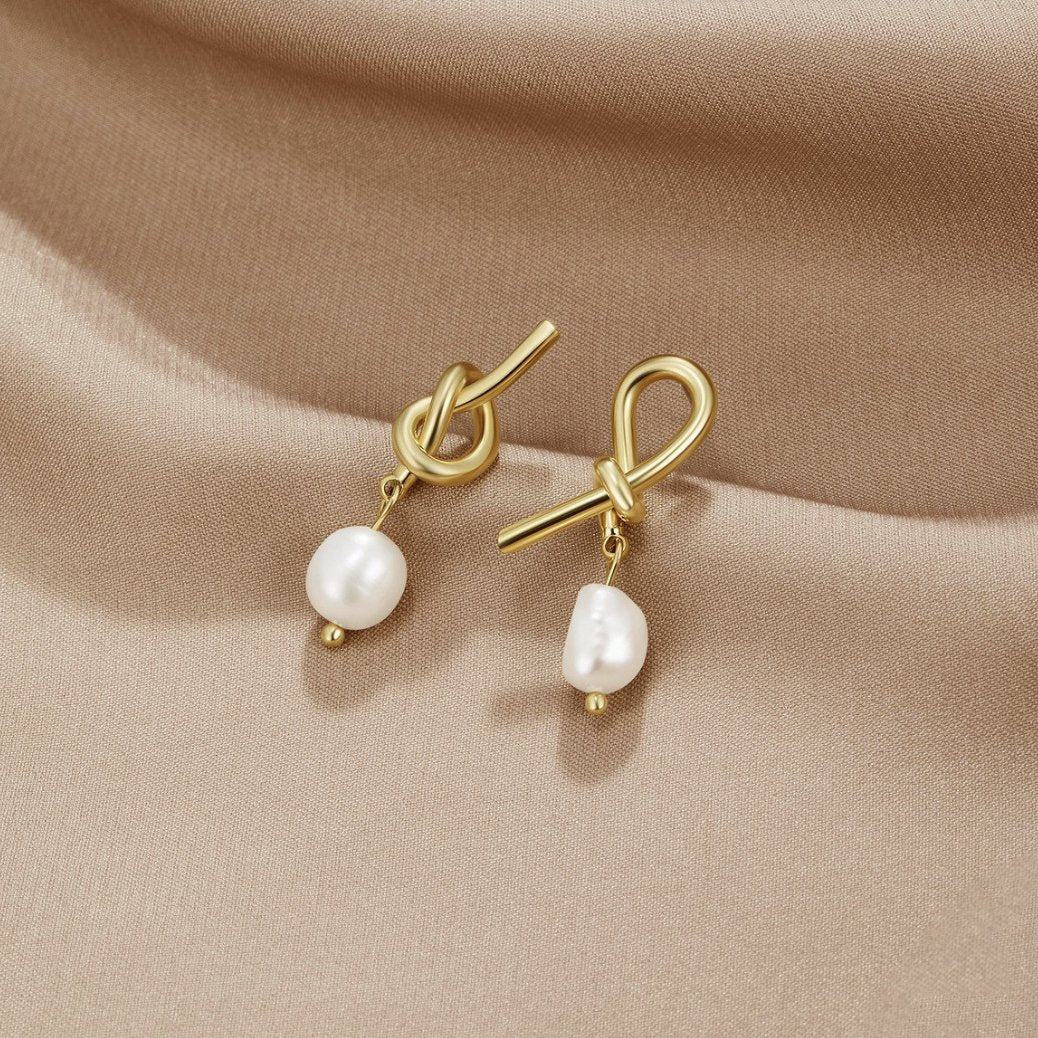 Knotted Gold with Pearl detail Earrings