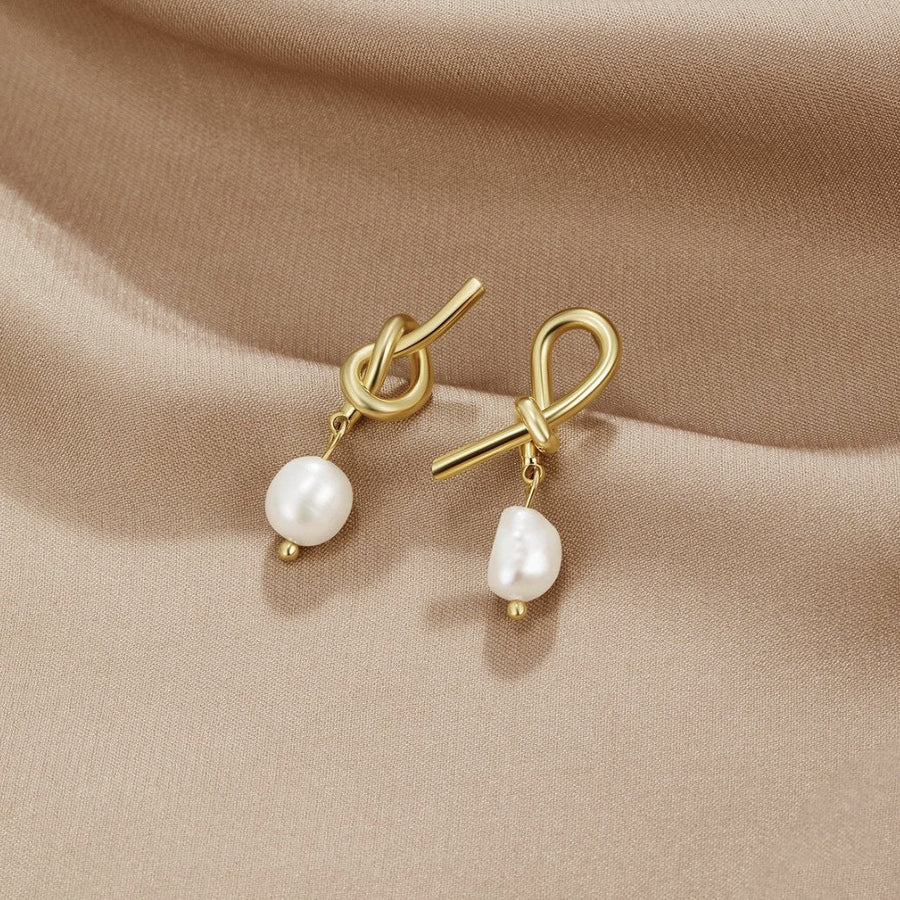 Knotted Gold with Pearl detail Earrings