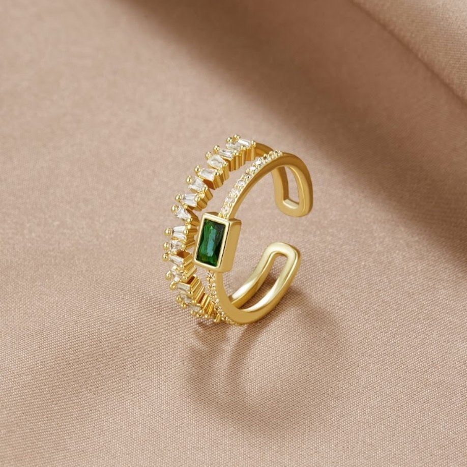 Green Crystal Layered Ring