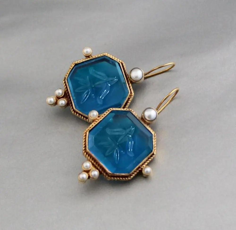 Theatre Vintage Earrings with Green Stone and Pearls