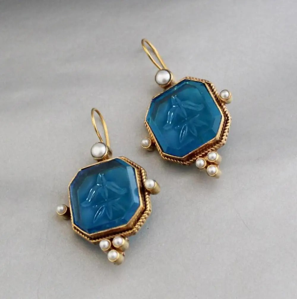 Theatre Vintage Earrings with Green Stone and Pearls