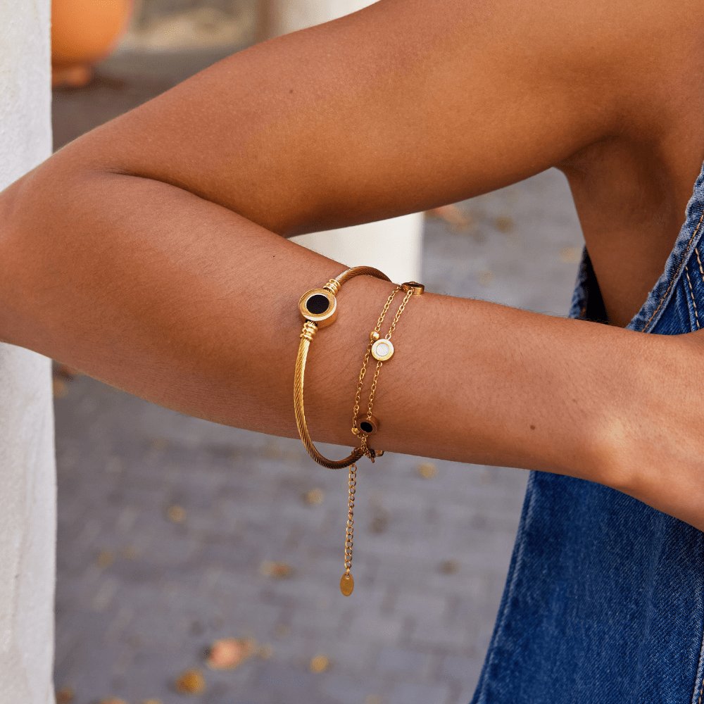 Gold Rotatable with black Touch Bangle