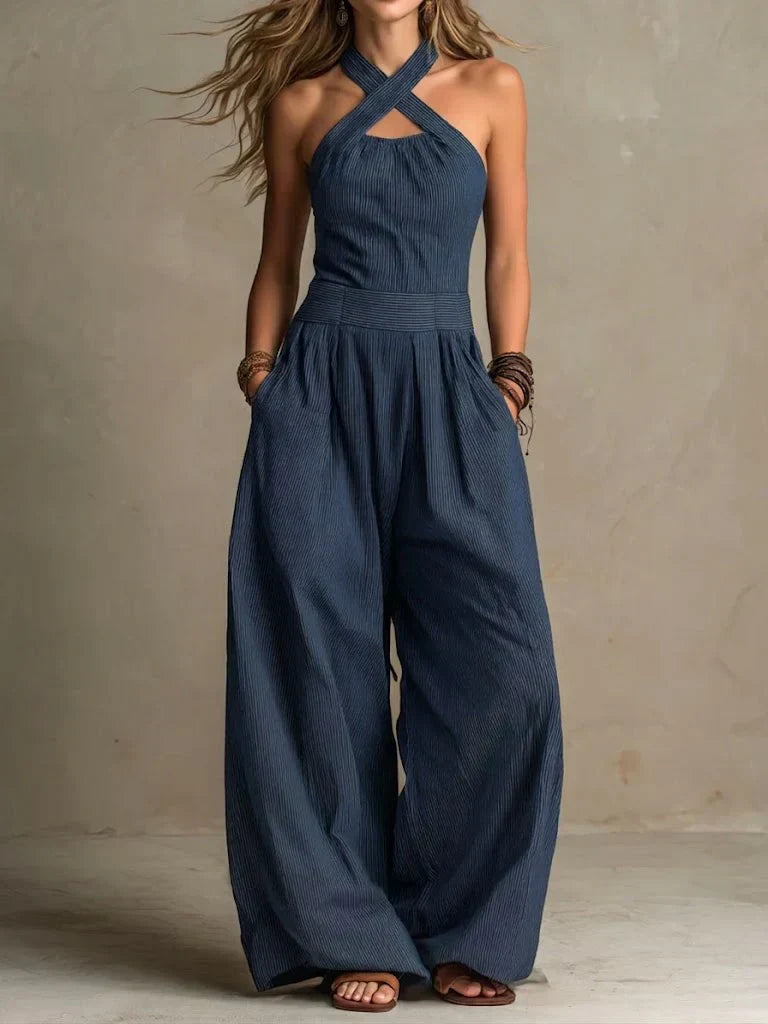 BIANCA | Linen and Cotton Jumpsuit with an Elegant Cross-Over Neckline