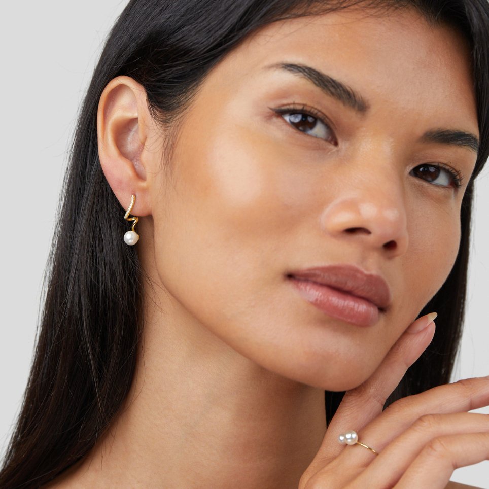 Crystal Pearl Wave Earrings