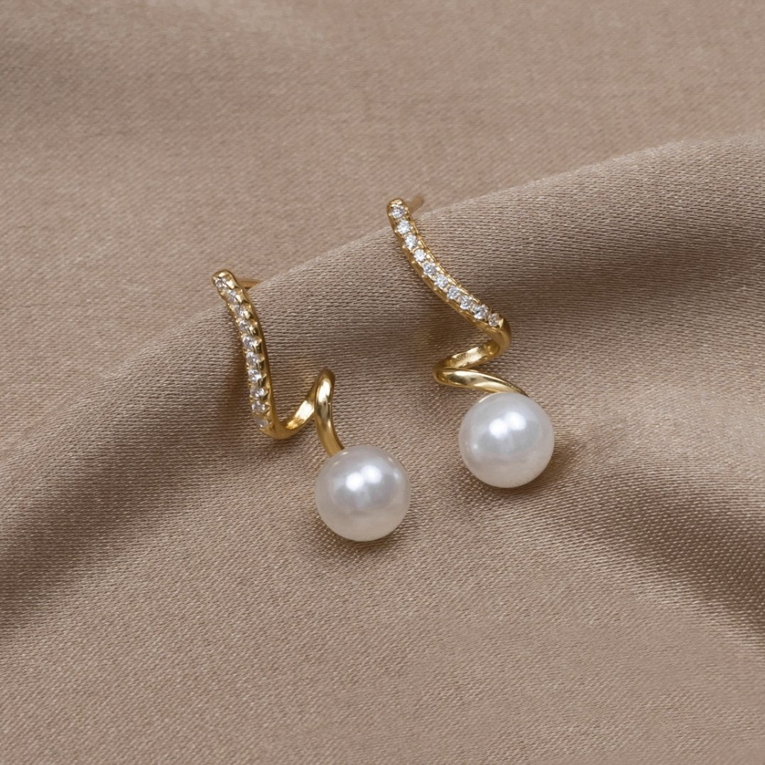 Crystal Pearl Wave Earrings